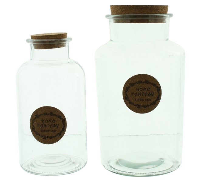 FRANK FLECHTWAREN | Vorratsglas Fantasy, 2er Set, GLAS, KORK, 10 x 10 x 21 cm, 13 x 13 x 24,5 cm