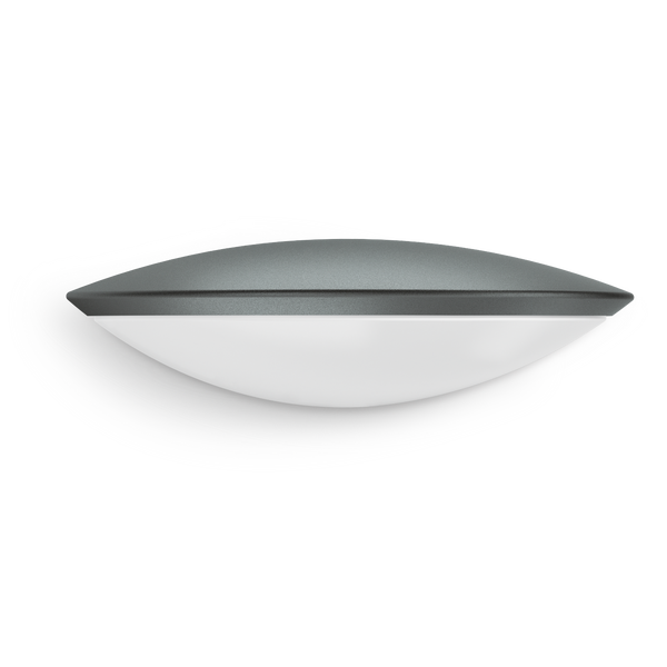 Moderne LED Außenwandleuchte in flacher Halbkugelform mit diffuser Lichtabstrahlung zur Montage an Fassaden