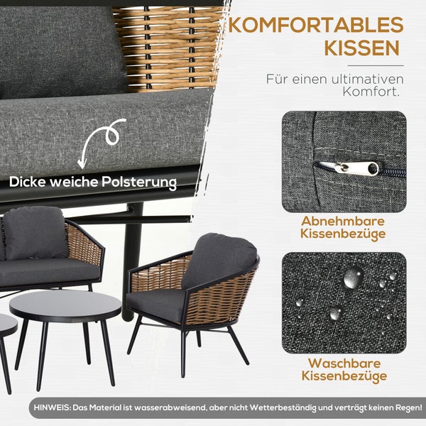 Outsunny 5-tlg. Gartenmöbel-Set, 187L x 77B x 77H cm, Aluminium, PE Rattan, Polyester, natur