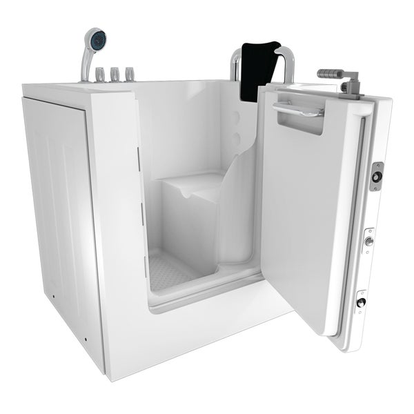 Begehbare Badewanne mit offener Tür, Sitz und Duschkopf