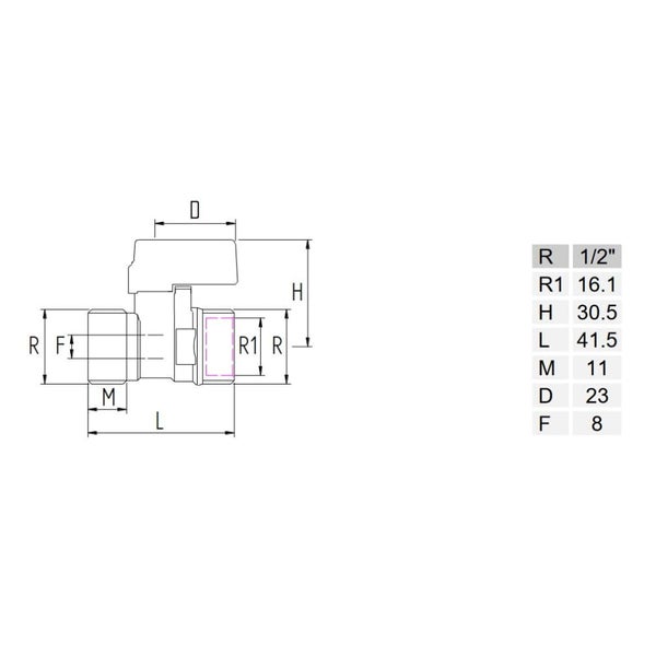Kugelhahn Mini aus Messing mit rotem Griff, 1/2 AG x 1/2 AG