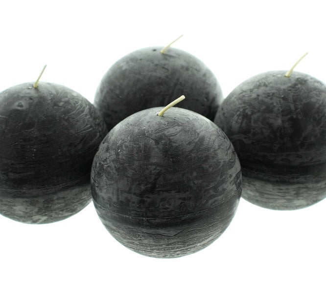 FRANK FLECHTWAREN | Kugelkerze Black, 4er Set, WACHS, Ø 7,9 cm, Brenndauer ca. 24 Stunden