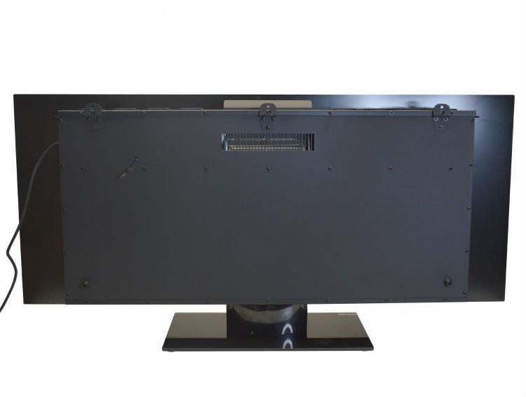 Rückansicht eines elektrischen Kamins mit Montagevorrichtungen