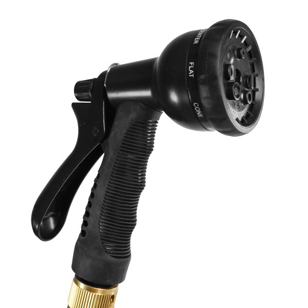 Verstellbare Garten-Handbrause mit verschiedenen Sprühfunktionen, ergonomischem Griff und Messinganschluss.