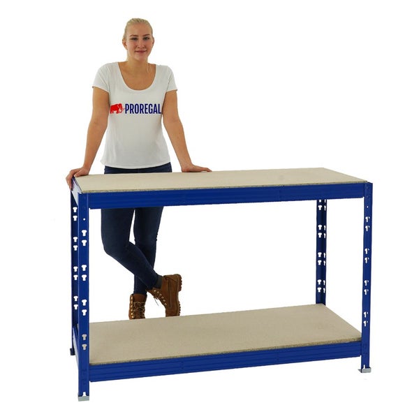PROREGAL Mega Deal 4x Werkbank Tiger HxBxT 90 x 140 x 60 cm Fachlast 300 kg Blau