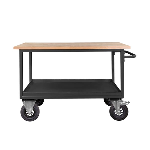 PROREGAL Mobile Werkbank mit 2 Etagen und Schiebegriff | HxBxT 82,7x130x60cm | Anthrazitgrau | Werkstattwagen, Transport