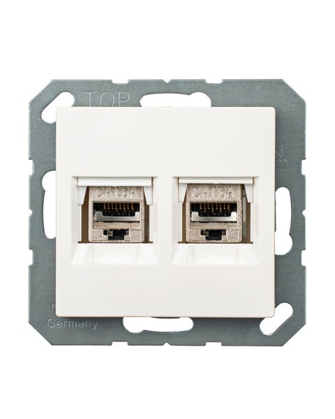 Keystone RJ45 Cat. 6A Modul inkl. Jung Keystone Abdeckung 2fach A1569-2WEWW & 1fach Rahmen AS581WW alpinweis, Netzwerkdose