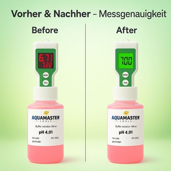 Vorher-Nachher-Vergleich der Messgenauigkeit eines pH-Messgeräts mit Pufferlösung