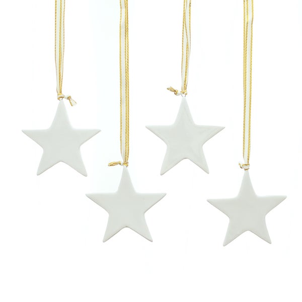 FRANK FLECHTWAREN | Sternhänger, 12er Set, 6 Sterne Ø 5 cm, 4 Sterne Ø 8 cm, 2 Sterne Ø 10 cm, PORZELLAN
