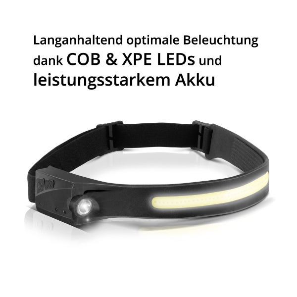 Stirnlampe mit COB und XPE LEDs und Akku