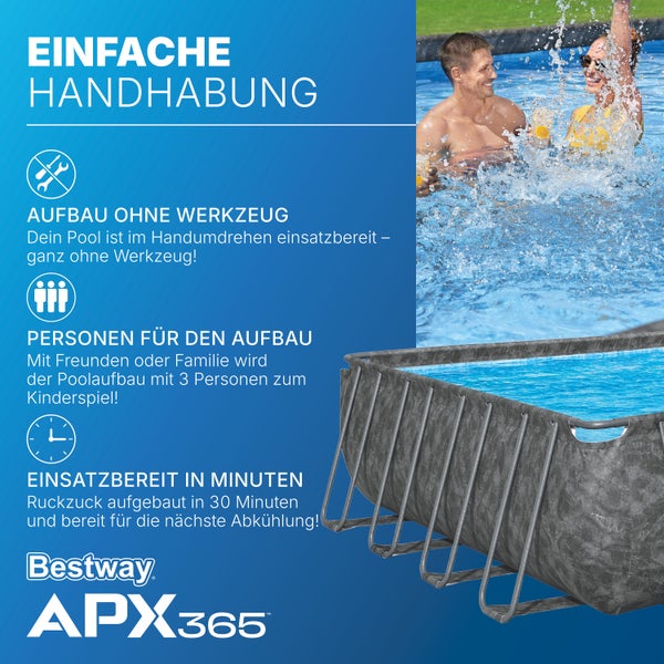 Bestway APX365 Pool mit einfacher Handhabung, Aufbau ohne Werkzeug, drei Personen für den Aufbau, einsatzbereit in wenigen Minuten