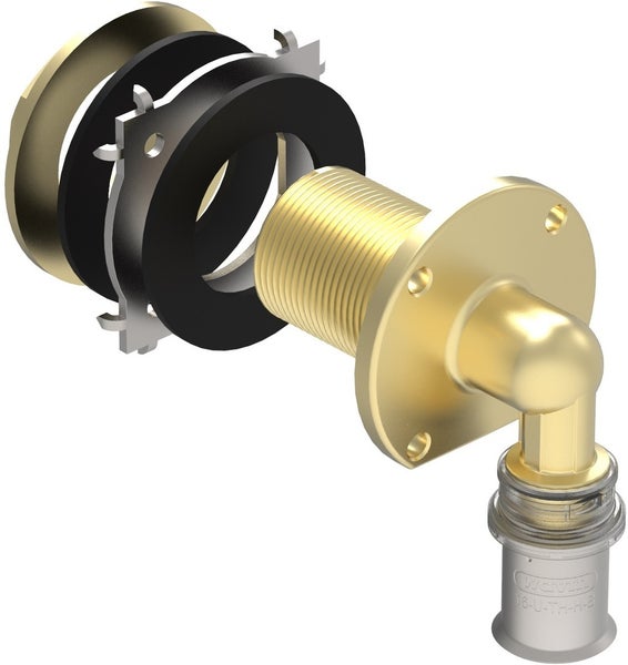 Wavin Wandscheibe aus Messing mit Dichtungen und Montagescheiben.