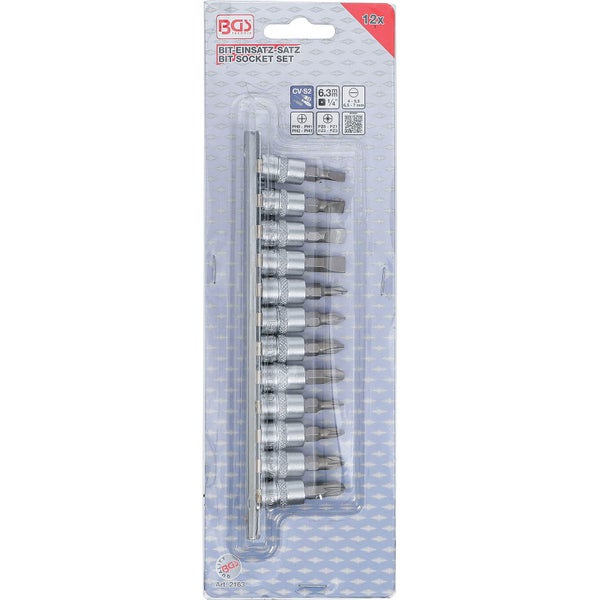 BGS Bit-Einsatz-Satz Antrieb Innenvierkant 6,3 mm (1/4) Schlitz, Kreuzschlitz PH, Kreuzschlitz PZ 12tlg. - 2163