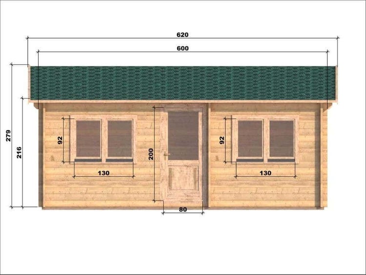 Alpholz Gartenhaus Murray Gartenhaus aus Holz, Holzhaus mit 44 mm Wandstärke, Blockbohlenhaus mit Montagematerial, Naturbelassen 6,2x4,3m