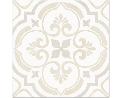 Quadratische Keramikfliese mit symmetrischem ornamentalem Vintage Muster