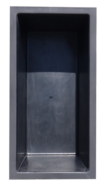 Rechteckiger Pflanzkübel aus robustem Material in Anthrazit, Innenansicht von oben.