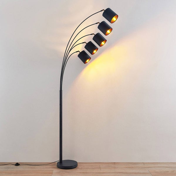 Lindby Stehlampe (Bogenleuchte) Abiram (Modern) in Schwarz aus Metall (5 flammig, E14) - Textil Stehleuchte Floor Lamp Standleuchte Wohnzimmerlampe Wohnzimmerleuchte