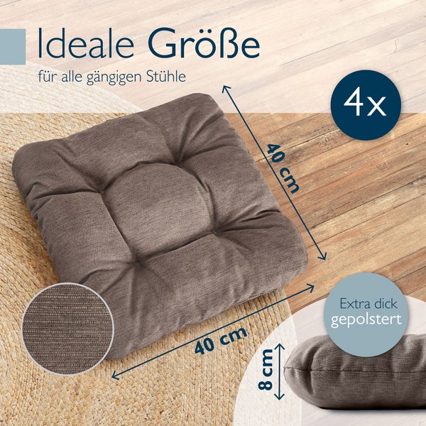 Graues Stuhlkissen mit den Maßen 40 mal 40 mal 8 Zentimeter, 4er Pack
