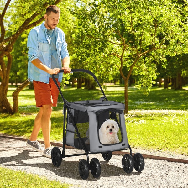 PawHut Hundewagen, 102L x 62B x 105H cm, Oxford-Gewebe (100% Polyester), Stahl, Grau