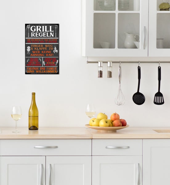 Blechschild | Grill Regeln | BBQ | Stahlschild mit lustigen Sprüchen | Innen und Außen einsetzbar | Deko | STA2438, Format: 20x30cm