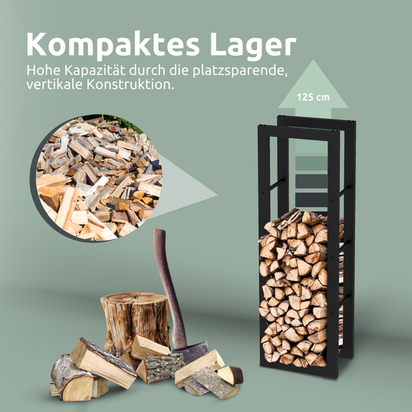 holz4home Kaminholzregal 125x25x40cm aus Metall Schwarz inkl. Ofenhandschuh