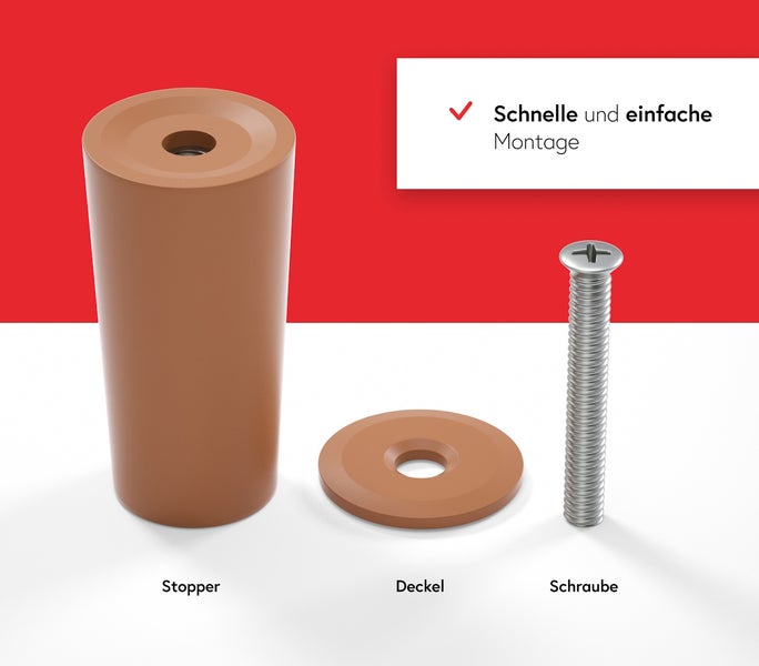 Stopper, Deckel und Schraube für eine einfache Montage