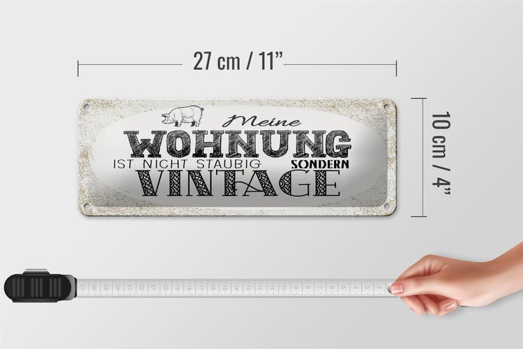 Blechschild Spruch Wohnung nicht staubig Vintage 27x10cm Dekoration