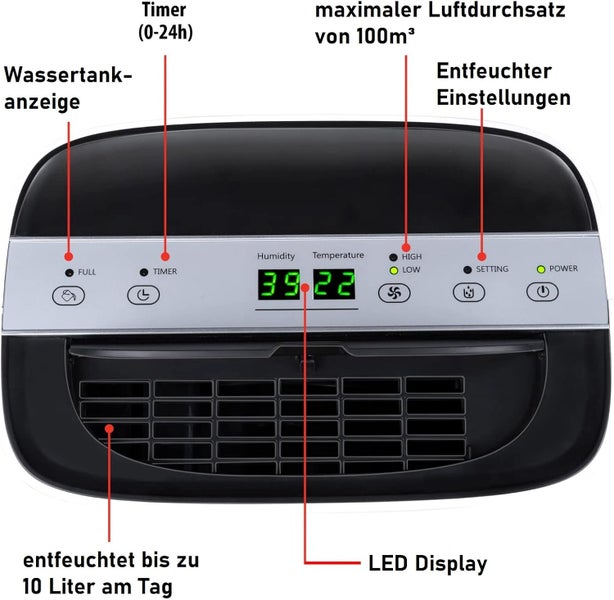 JUNG Alpina Luftentfeuchter elektrisch 220W, Raumentfeuchter Extra leise, Räume bis 100M³, Entfeuchter Wohnung - Schlafzimmer, Wohnzimmer usw, Timer, bis 10 L täglich