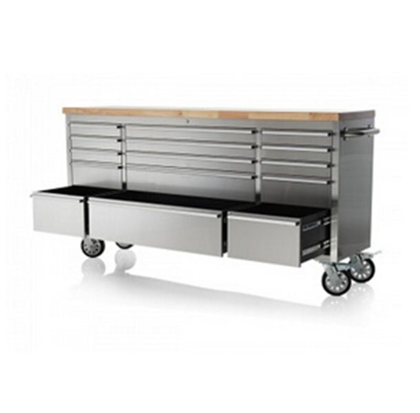 Ondis24 Werkstattwagen Edelstahl 198 cm mit 15 Schubladen