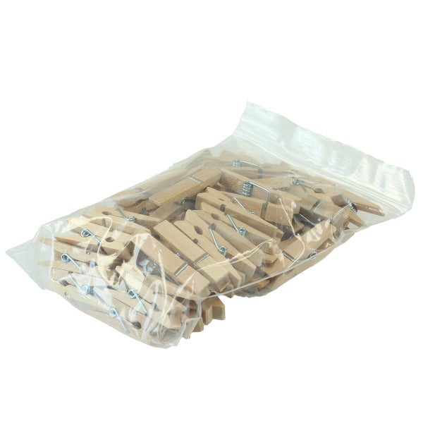 Verpackung mit Wäscheklammern aus Holz mit Metallfeder