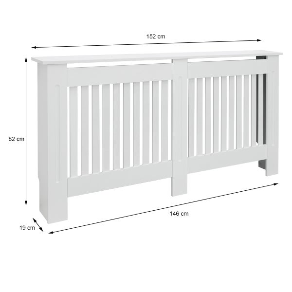 ECD Germany Heizkörperverkleidung Landhausstil 152x19x82 cm Weiß aus MDF lackiert für Schlafzimmer Wohnzimmer Heizungsverkleidung Heizkörperabdeckung Heizungsabdeckung Heizung Heizkörper Abdeckung