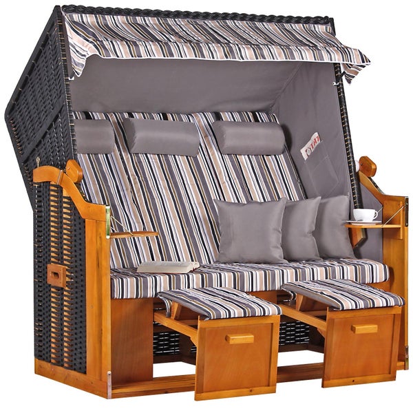Strandkorb Baltic Dreisitzer PE schwarz Dessin Oliv Grau