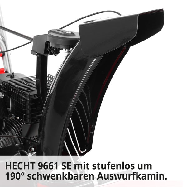 Detailansicht des stufenlos um 190 Grad schwenkbaren Auswurfkamins einer Schneefräse