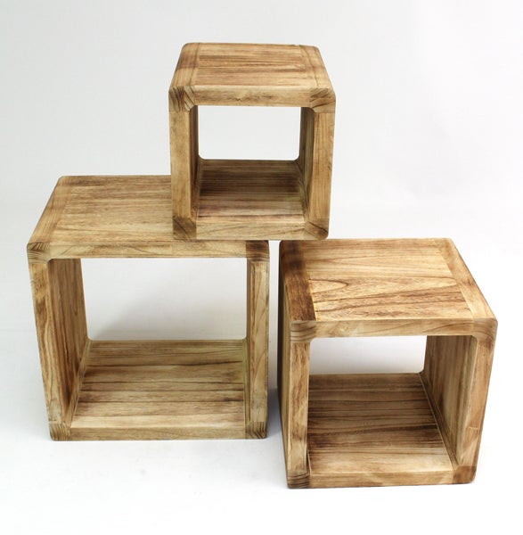 FRANK FLECHTWAREN | Regal-Cubes Geflammt, 3er Set, HOLZ, 27 x 35 x 27 cm, 35 x 35 x 35 cm, 44 x 35 x 44 cm, Holzstärke 3 cm, ohne Deko