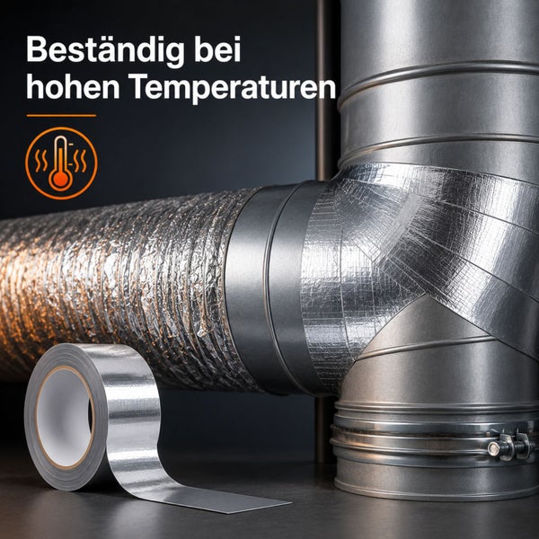 Hitzebeständiges Aluminiumklebeband für Lüftungsrohre und Kanäle, beständig bei hohen Temperaturen.