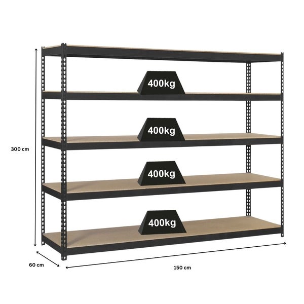 PROREGAL Schwerlastregal Extrem Wood Yeti Five HxBxT 300 x 150 x 60 cm Fachlast 400 kg Anthrazit