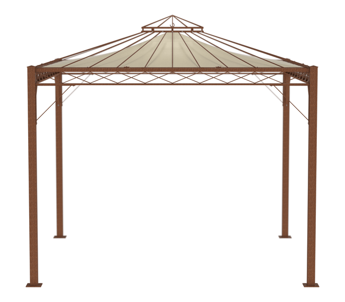 Pavillon ELEO Trento 3 x 3 m unbeschichtet - Edelrost | mit Sonnensegel ecru