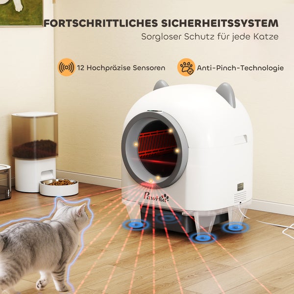 Automatische Katzentoilette mit Sicherheitssystem und Futternapf