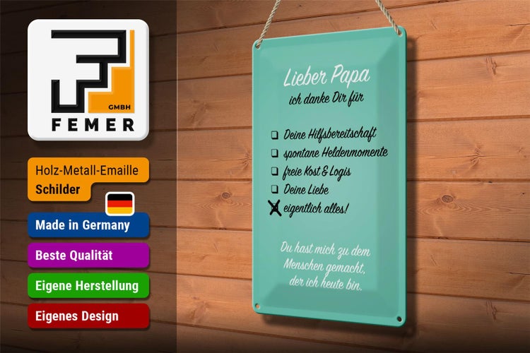 Blechschild Spruch 20x30cm Lieber Papa ich danke Schild
