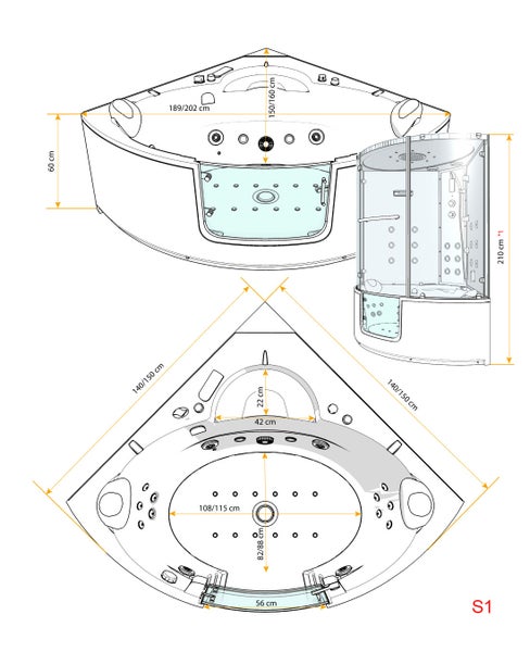 Dampfdusche Whirlpool Duschkabine K60-SW-TH-EC
