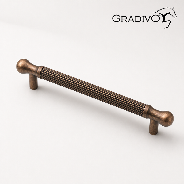 Möbelgriff mit geriffelter Struktur im Antik-Stil, GRADIVO Logo