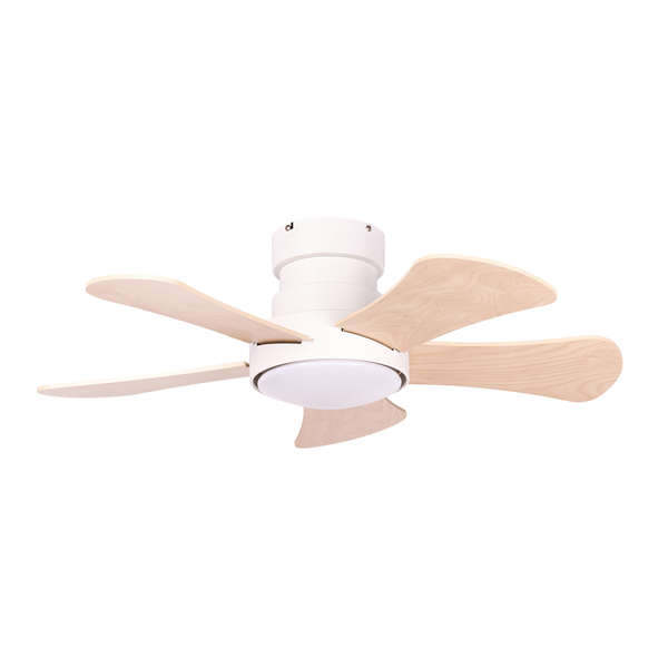 Deckenventilator mit Beleuchtung und fünf Rotorblättern in Holzoptik