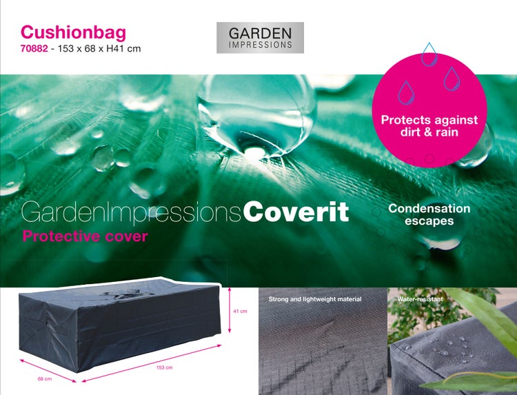 Garden Impressions Polsterauflagentasche Coverit, Schutzhülle, wasserabweisend und atmungsaktiv, Maße 153 mal 68 mal 41 Zentimeter.