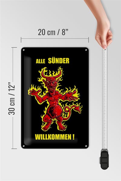 Blechschild Spruch 20x30cm Alle Sünder willkommen (Teufel)