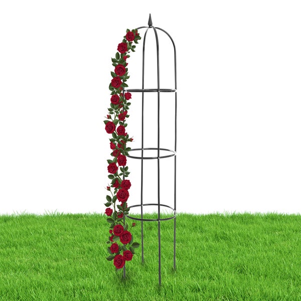 Rosenbogen aus Metall mit Rosenbewuchs im Garten