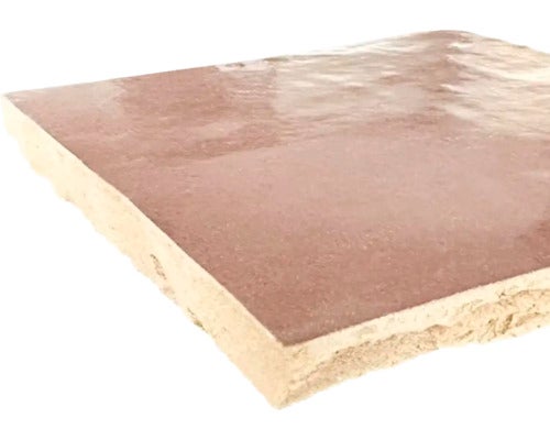 Handgefertigte Wandfliese Zellige Alhambra 12 Vieux Rose 10x10cm glänzend