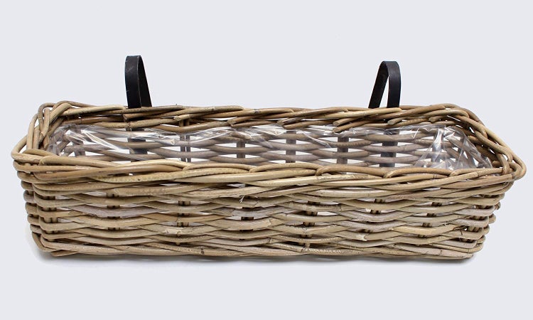 Dekoleidenschaft Rattan Pflanzkasten Koboo Grey groß, grau, Balkonkasten mit Halterung, Blumenkasten für Draußen, Pflanzgefäß
