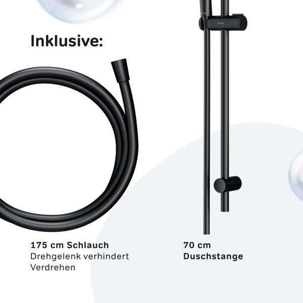 Duschset bestehend aus einer 70 Zentimeter Duschstange und einem 175 Zentimeter Brauseschlauch mit Verdrehschutz