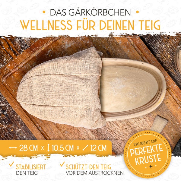 KRUSTENZAUBER Brotbackform mit Deckel inkl. Gärkorb - Robuste 28cm Backform aus Gusseisen - Ideal als Kastenform, Toastbrot Backform, Brotform, Gusseisen Topf Brot backen Zubehör, Brottopf