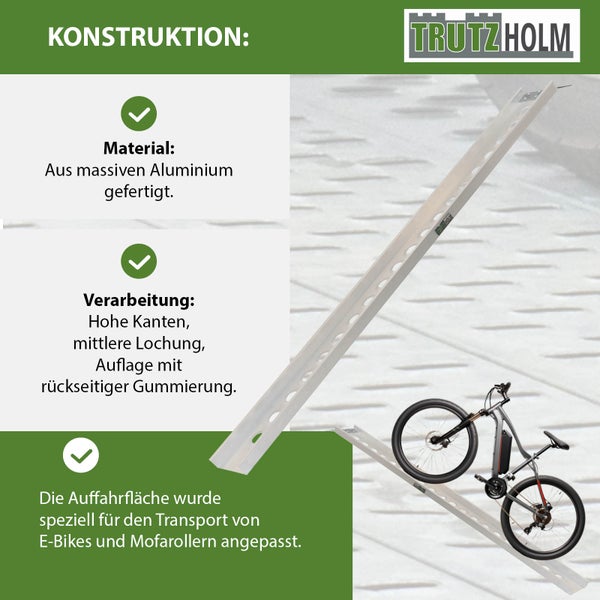 TRUTZHOLM 1 x Alu Auffahrschiene 194 cm Traglast 200 kg starr grau Auffahrrampe Verladerampe Rampe